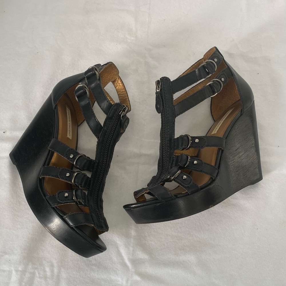 Cynthia Vincent "Jagger" Zipper Front Buckle Wedge